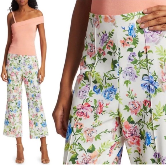 Alice + Olivia Pants - Alice + Olivia Gardenia Lorinda Floral Crop Wide-Leg Pants Size 4